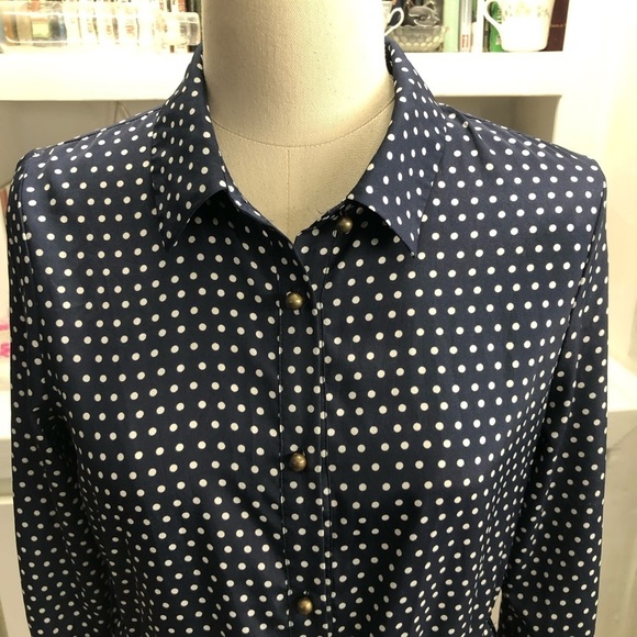 MAISON Jules Long Sleeve Shirt Dress, Navy/White Polka Dot Size Small D283.1 - Picture 7 of 12